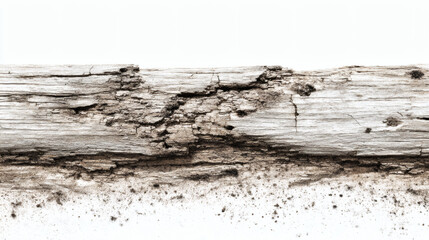 Close-up of weathered wood log with intricate grain and texture on a white backdrop.