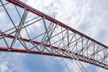 steel beams is bolted down. Close-up shows the connection of the metal powerful straight crossbar, bridge connection, iron architecture, in Chongqing, China