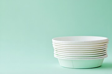 Disposable plates arrayed over pale green setting depicting various purposes and advanced society free of plastic lovely hue, Generative AI.