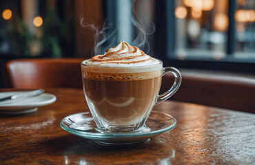 Fresh espresso steaming hot, perfect for early morning peaceful moment