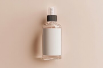 An opaque bottle of hand sanitizer without label over pale beige setting depict antiseptic gel and personal neatness lovely hue, Generative AI.