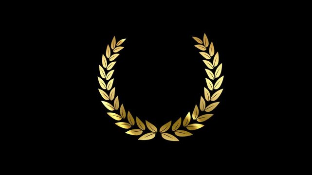 Golden Laurel wreath animation, Gold award wreath frame 4K animation Award winner. Symbol of success achievements animation. Ceremonial wreath Ornamental element. Gold illustration on black background