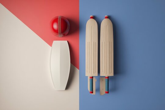 High-quality cricket gear set featuring sleek professional cricket bat, durable batting pads and premium leather cricket ball on vibrant background.