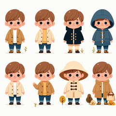 image of a small child in a cute coat with a simple and minimalist flat design using a white background