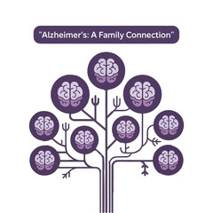 World Alzheimer’s Day Vector Badge with Brain Maze, Neuron Network, and Caregiver Silhouette – Flat Purple Solid Color Design for Awareness and Support