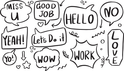 Handwritten Speech & Motivation Doodles – Hello, Good Job, Let’s Do It, Comic Bubble, Talk Icon, Work Text, Encouragement