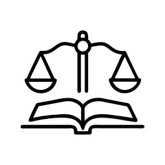 Scales of justice above an open book symbol legal symbol