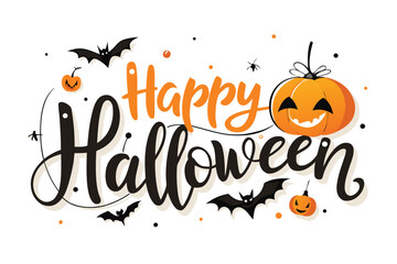 Happy Halloween Graphic Design with Text in CMYK Colors and Simple Fonts