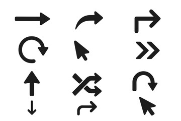 Black Vector Arrows Collection, Cursor and Arrow Icons, Modern Simple Flat Style Arrows for Web Design and Interface, Diverse Arrow Set