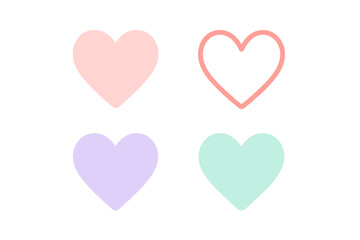Pastel Heart Icon Set. Soft Pink, Purple, Mint Green Love Symbols. Flat and Outline Style. Minimalist Romantic Design. Vector and Transparent PNG for Social Media, Valentine, Wedding, Greeting Cards