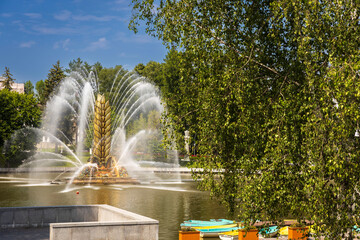 Moscow, VDNH, 10 July 2025, the “Stone Flower” fountain — one of the most famous historical...