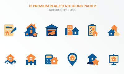 12 Real Estate Icons Set – Property, House, Rent, Contract, Mortgage, Location Vector Pack