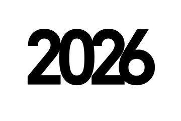 Bold 2026 New Year Typography, Overlapping Black Numbers, Modern Minimalist Vector for Website, Poster, Banner, Calendar, Graphic Design Element