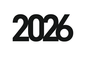 2026 Bold Black Overlapping Numbers, Modern New Year Typography, Minimalist Vector for Website, Poster, Banner, Calendar, Graphic Design, Transparent Background