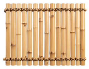 Rustic Bamboo Fence Bound with Hemp Rope, Isolated on Transparent Background PNG