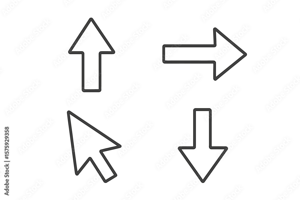 Poster arrow icon set in thin line style. collection of black web icons for navigation and user interface d