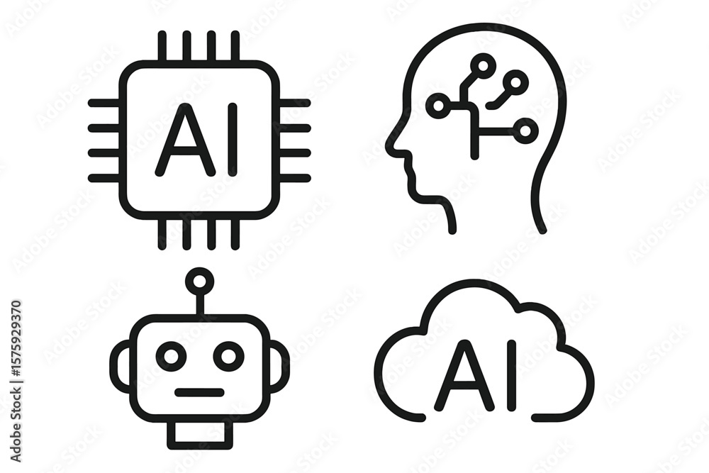 Aufkleber ai technology line icon set. artificial intelligence, machine learning, data science, neural network