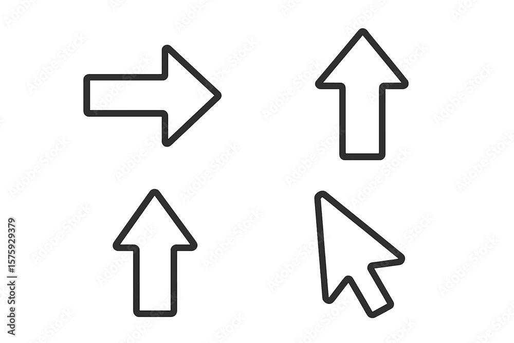Poster arrow icon set in thin line style. collection of black pointers and cursors for web design, mobile a