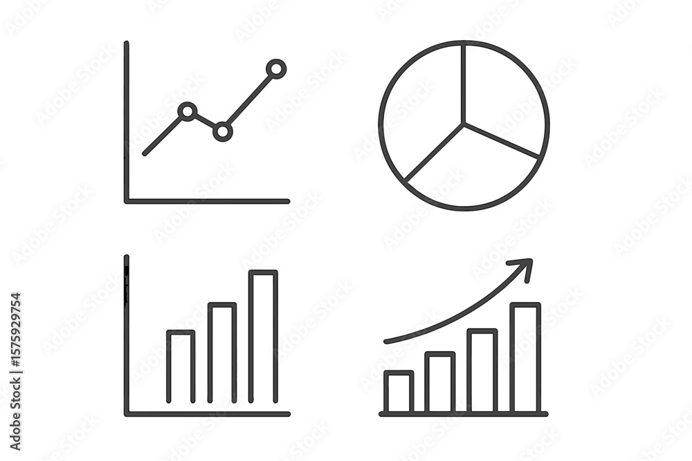 Poster set of 4 business data analysis icons in thin line style. chart and graph pictograms for web and mob