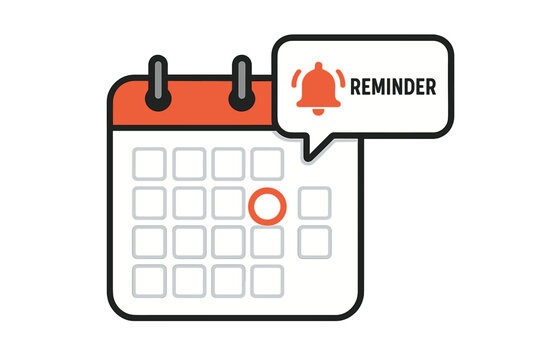 Calendar reminder notification with alert bell icon. Event deadline, business planning, important date, appointment, daily schedule, push message, meeting, time management