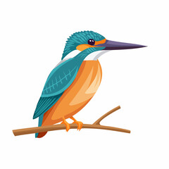 Obraz premium Vibrant Kingfisher Bird Perched on Branch, Illustrated Style, Nature Theme, Calm Mood