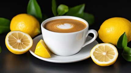 Inviting Cup of Coffee Surrounded by Fresh Lemons for a Bright Morning