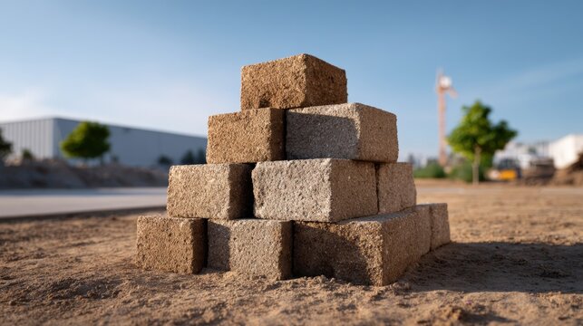 Stacked fbs foundation blocks on construction site for building design and architecture.