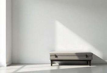 Generative AI minimalist room with bench and sunlit wall shadows
