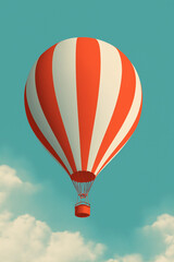 Obraz premium Red and white striped hot air balloon floating in the sky with soft clouds below