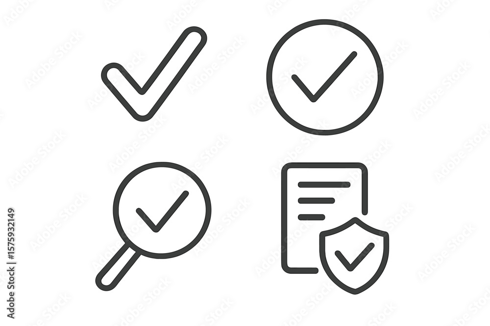 Poster check mark icon set in thin line style. approve, tick, and quality check symbols for web and mobile 