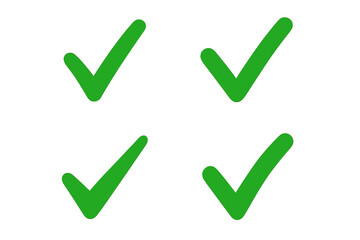 Check mark vector icon set of 4. Simple green tick symbol collection. Accept, ok, correct and approved sign. Checklist element for business. Vote, choice and success concept.