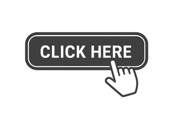 Click here button with hand pointer clicking. Modern click button with computer mouse cursor. Web button with action of hand pointer. UI UX element. Call to action concept.