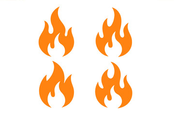 Fire flame icon set. Vector collection of 4 bonfire symbols. Simple orange flat design pictogram. Hot heat sign. Danger warning label. Energy power concept. Burn silhouette.