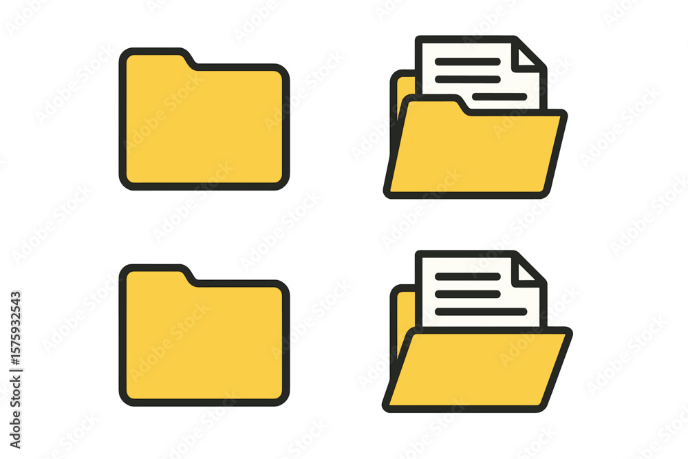Poster folder icon set vector illustration. open folder with documents and closed folder. flat design. data