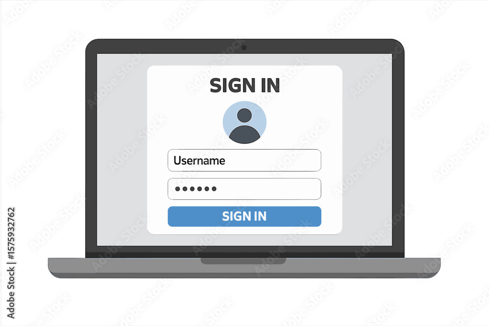 Poster user login form on laptop screen. online registration and account sign in. secure authentication pag