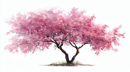A stunning watercolor painting of a blooming cherry blossom tree.