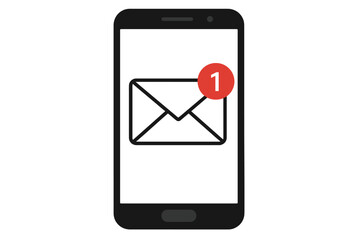 Smartphone Email Notification Icon. New Message Alert Symbol. Mobile Device with Envelope and Red Badge. Unread Email Notification. Incoming Mail. Communication App Notification. Vector Illustration