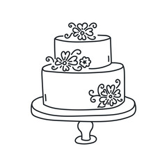 Hand-drawn linear icon wedding cake in minimalist style, perfect for rustic and elegant event designs