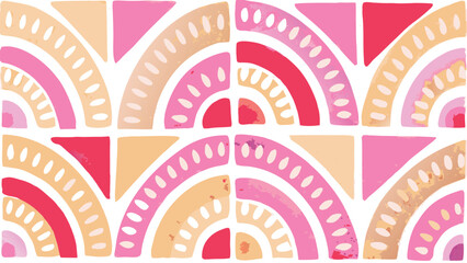 Watercolor pattern featuring pink and peach semicircles and triangles on a white background artfully arranged