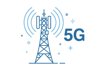 5G network technology communication tower. Wireless high speed internet. Base station. Mobile data tower with cellular equipment. Telecommunication antenna signal broadcast.