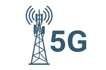 5G network technology vector icon. Communication tower for wireless internet. Base station with mobile data cellular equipment. Telecommunication antenna signal illustration.