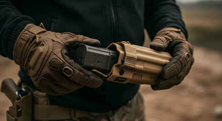 Tactical Gear Closeup Hands Loading Magazine Military Weaponry Combat Soldier Gear