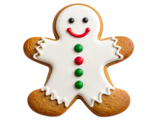  Smiling Gingerbread Man with Colorful Icing Decoration, Isolated on Transparent Background PNG (2)