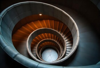 Fototapeta premium Generative AI modern spiral staircase unique architectural downward view