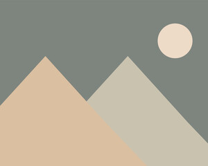 Simple Illustration Design of Two Mountains with the Sun Above Them