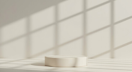 Minimalist White Product Display Stand Sunlight Shadow Aesthetic Mockup Photography