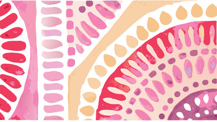 Naklejka premium Watercolor style pattern featuring curved lines with circles triangles and ovals in pink and orange colors