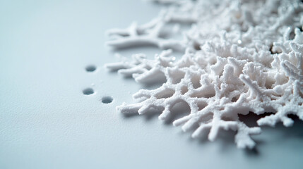 Macro shot of snow crystals on a white background with intricate details