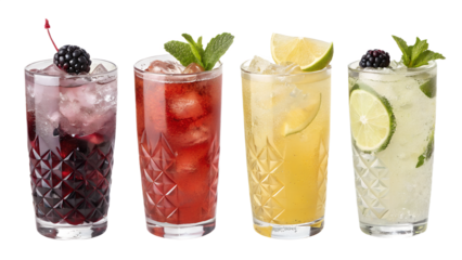 El Diablo, Fog Cutter cocktail PNG set bundle, transparent isolated background. Mixology, bar menu cocktails, colorful vibrant refreshing mixed drink with garnish See Less
