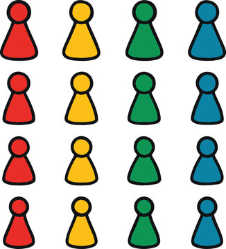 A fun and playful collection of 20 colorful ludo gotti game pieces in flat silhouette style. Perfect for board game graphics, app UI, children&rsquo;s content, and fun branding use.
